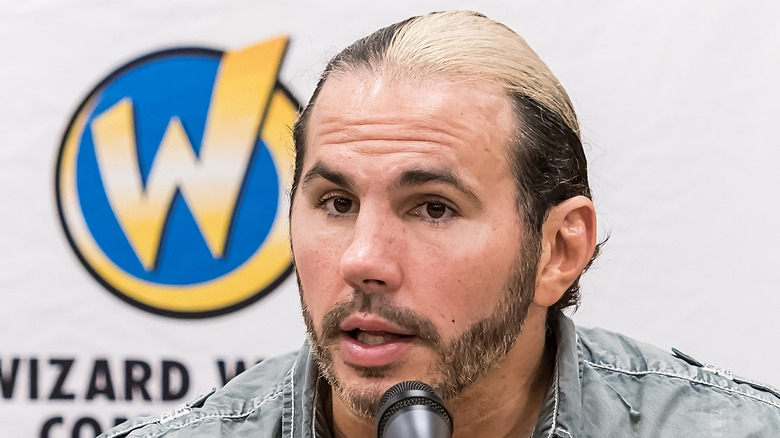 Matt Hardy talking into microphone