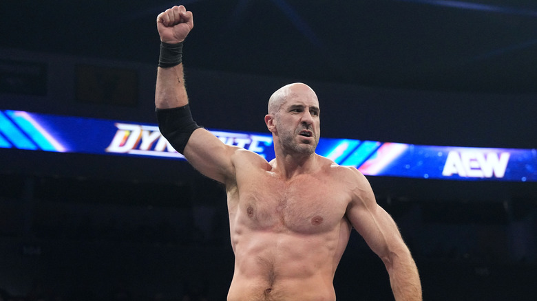 Claudio Castagnoli raising his fist in the air