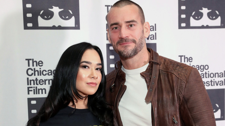 AJ Lee and CM Punk at the premiere of 