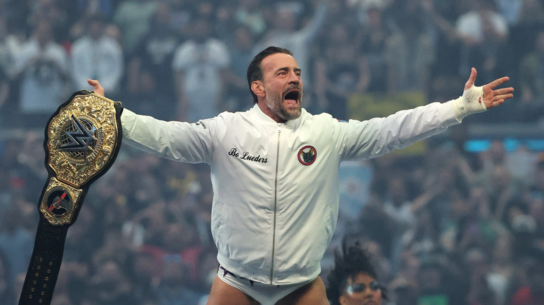 CM Punk is introduced before the World Heavyweight Championship match against Roman Reigns during WrestleMania 42 at Allegiant Stadium on April 19, 2026 in Las Vegas, Nevada.
