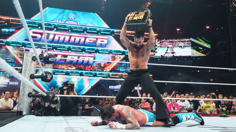 Seth Rollins in action against CM Punk during SummerSlam at MetLife Stadium on August 2, 2025 in East Rutherford, New Jersey.