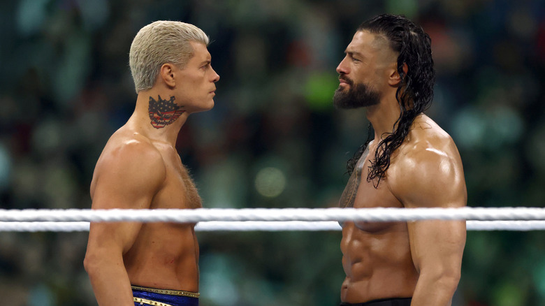Cody Rhodes and Roman Reigns at WWE WrestleMania 40