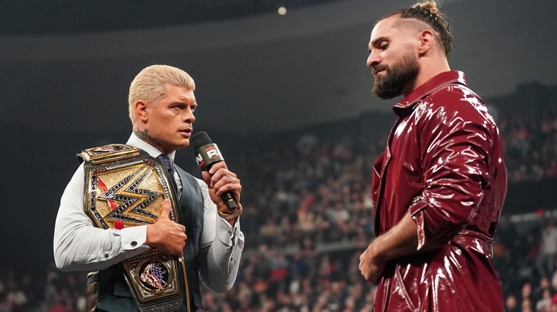 Cody Rhodes speaking to Seth Rollins