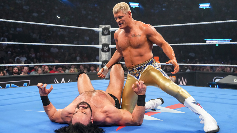 Cody Rhodes in action against Drew Mc Intyre during SmackDown at Bell Centre on August 8, 2025 in Montreal, Canada.