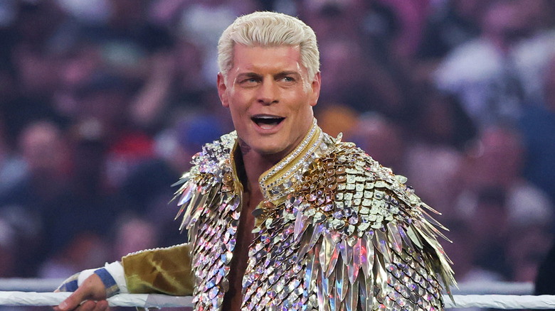 Cody Rhodes is introduced before his match against Randy Orton for the Undisputed WWE Championship during WrestleMania 42 at Allegiant Stadium on April 18, 2026 in Las Vegas, Nevada
