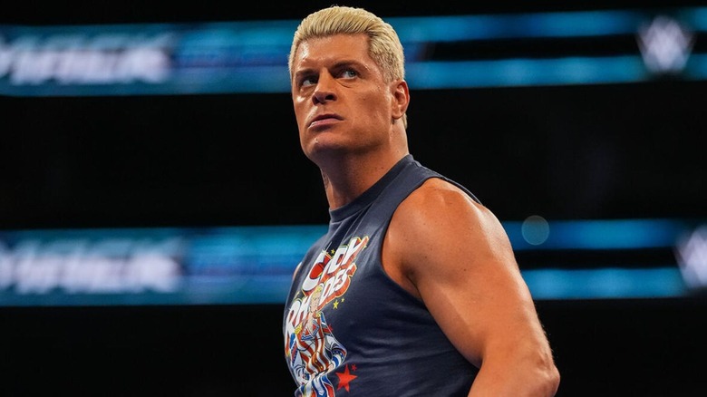 Cody Rhodes glares up the ramp in anger at Drew McIntyre during an episode of 