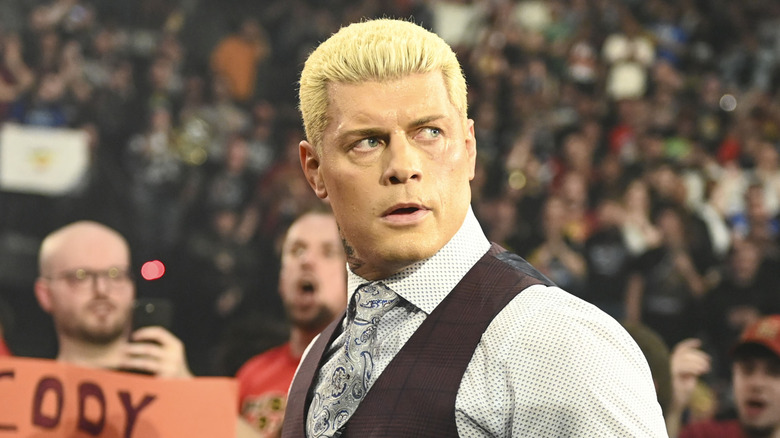 Cody Rhodes on the entrance ramp during Monday Night RAW at Forest National on March 17, 2025 in Brussels, Belgium.