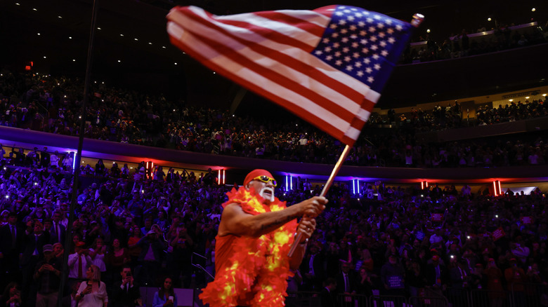 Hulk Hogan waves the American flag at the 2024 Republican National Convention