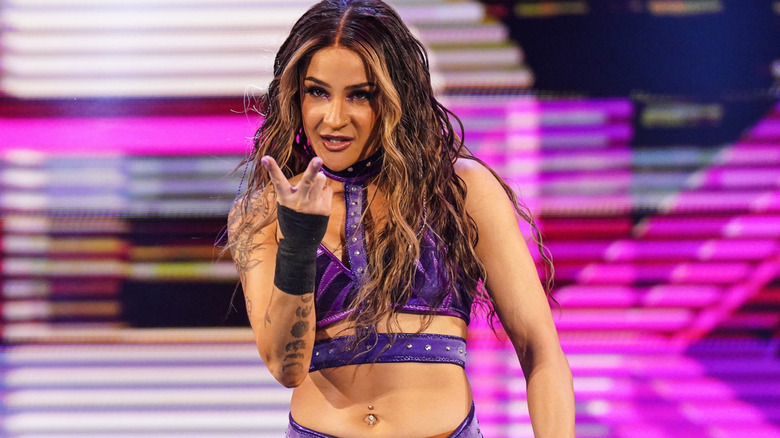 Dakota Kai makes her entrance during Monday Night RAW at Spectrum Center on February 17, 2025 in Charlotte, North Carolina.