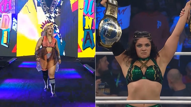 [Left] Dani Luna makes her entrance and [Right] Persephone celebrates victory