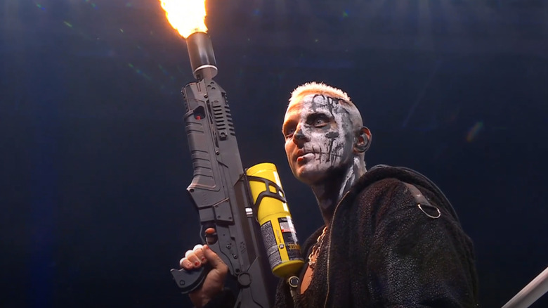 Darby Allin with a flamethrower