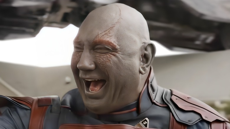 Dave Bautista laughing as Drax