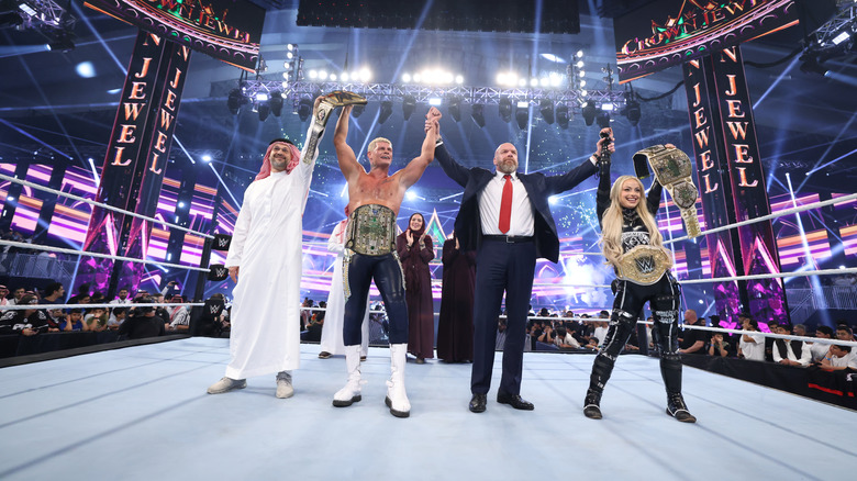 Cody Rhodes and Liv Morgan celebrate at WWE Crown Jewel