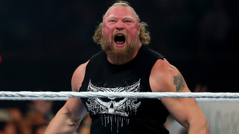 Brock Lesnar after hitting John Cena with an F5 during his WWE return at SummerSlam, 2025.