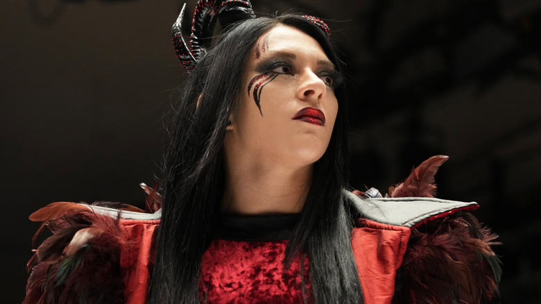 Stephanie Vaquer wearing black horns on her head