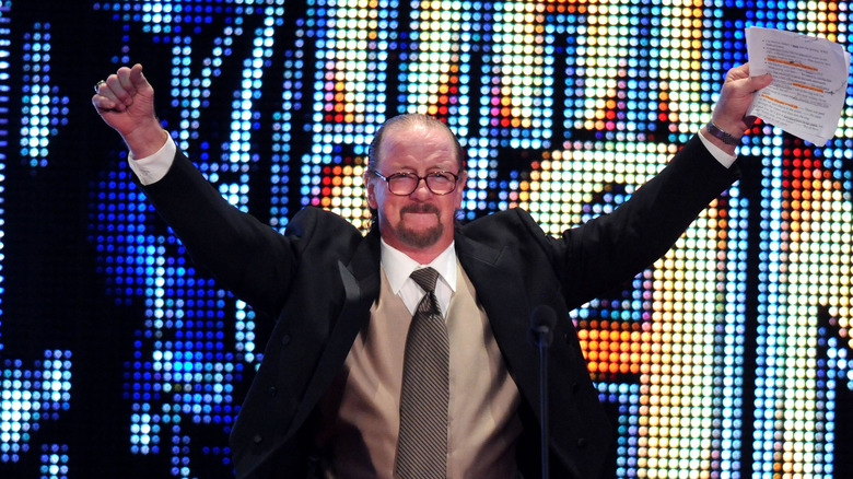 Terry Funk celebrates being inducted into the WWE Hall of Fame