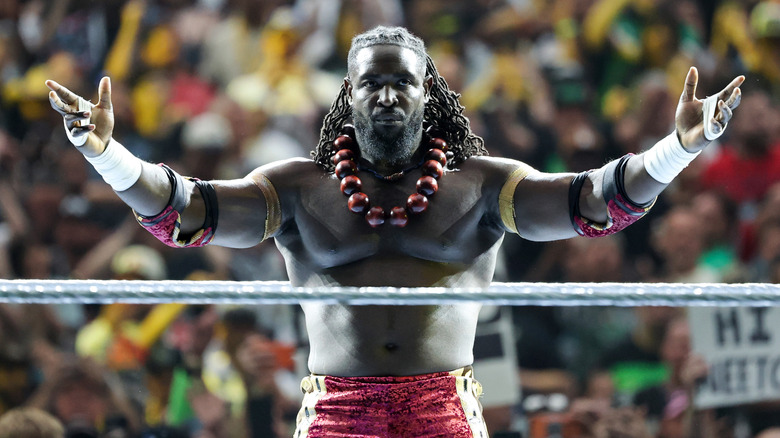 Oba Femi is introduced before his match against Brock Lesnar during WrestleMania 42