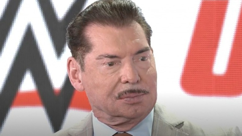 Vince McMahon in a rare public appearance after growing his mustache, sitting down for an interview with CNBC.