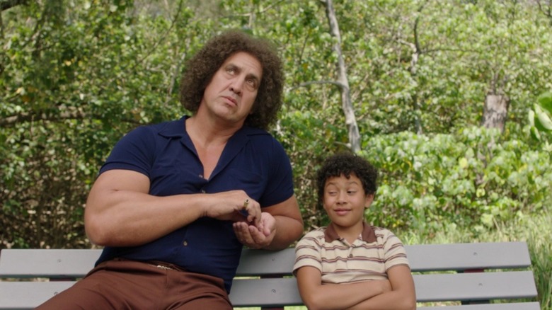 Matthew Willig and Adrian Groulx as Andre The Giant and Dwayne Johnson in "Young Rock"