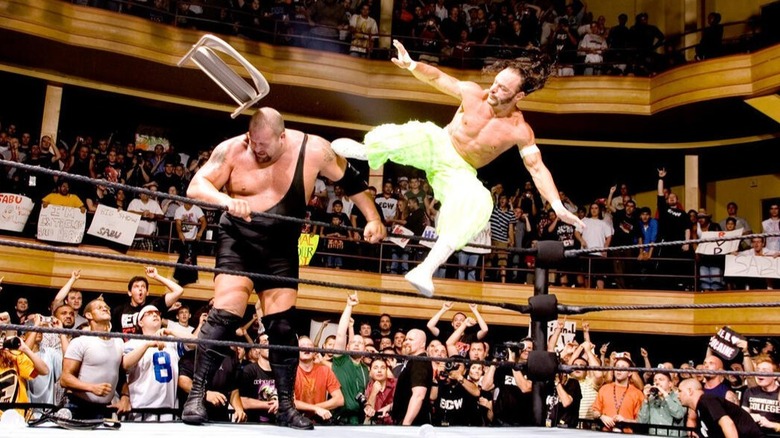 Sabu does what he loves best, and that's kicking a chair into the head Big Show in front of a rowdy crowd at the 2300 Arena