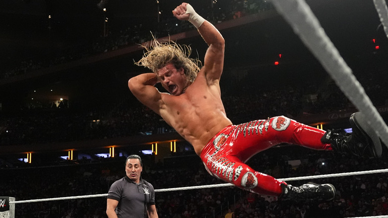 Dolph Ziggler AKA Nic Nemeth delivering an elbow drop on WWE Raw