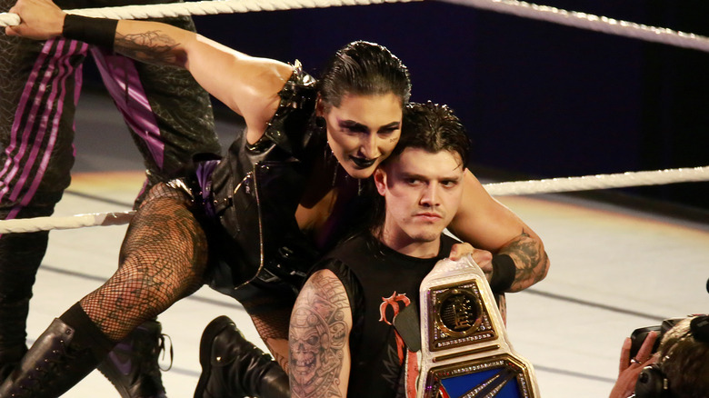 Rhea Ripley and Dominik Mysterio making their entrance