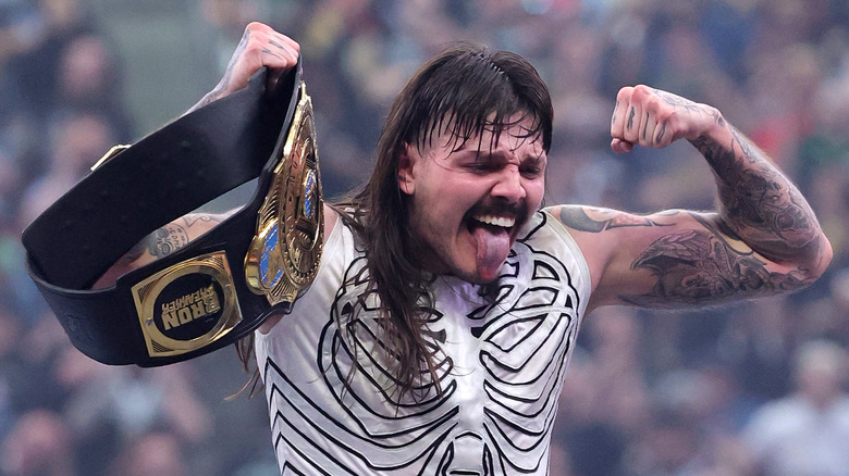 Dominik Mysterio celebrates after defeating Bron Breakker, Penta and Finn Balor to win the WWE Intercontinental Championship during WrestleMania 41 at Allegiant Stadium on April 20, 2025 in Las Vegas, Nevada.