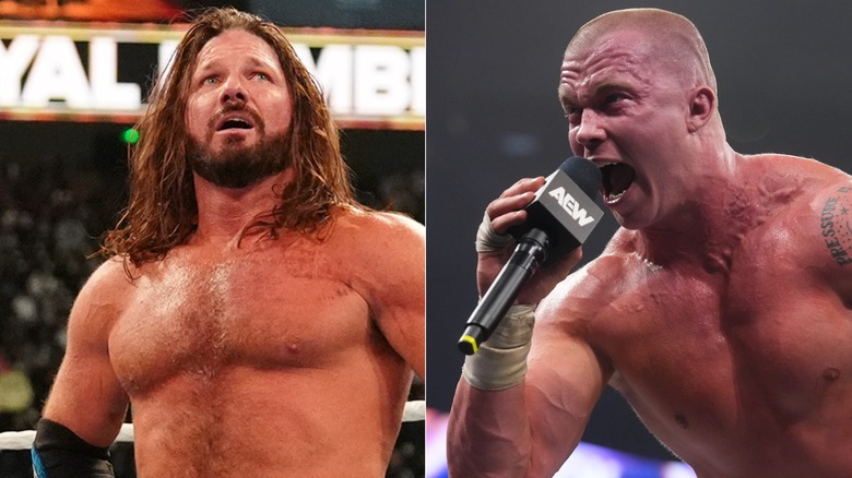 Split image of AJ Styles and Kyle Fletcher