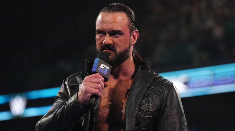 Drew McIntyre addresses the crowd during SmackDown at First Horizon Center on May 16, 2025 in Greensboro, North Carolina.