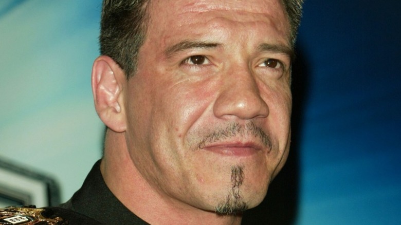 Eddie Guerrero stares off with the WWE Championship