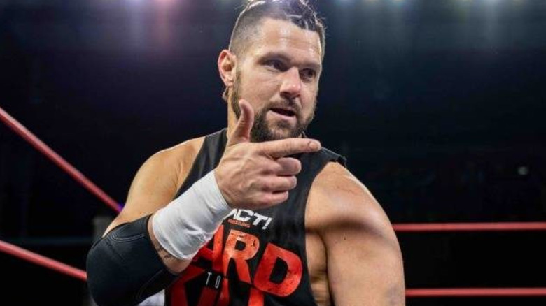 Eddie Edwards pointing with his index finger