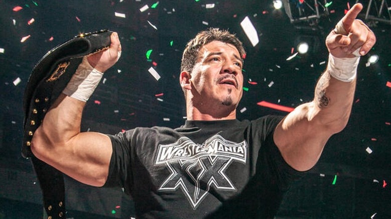 Eddie Guerrero pointing out towards the audience during WrestelMania XX.