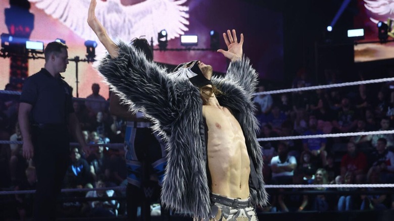 Elio LeFleur poses in the ring during his entrance ahead of a match on 