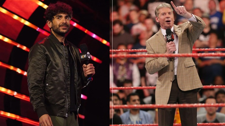 (Left): A picture of AEW President Tony Khan  (Right): A picture of former WWE CEO and Chairman Vince McMahon in the ring