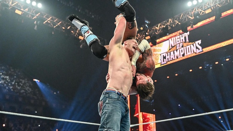 John Cena gets CM Punk up for the Attitude Adjustment during their match at Night of Champions 2025.