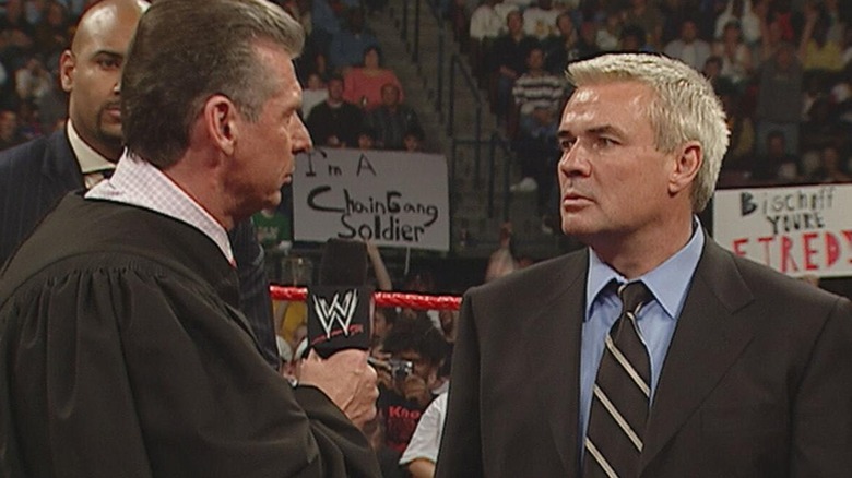 Vince McMahon kayfabe firing Eric Bischoff during a 