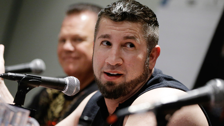 Shane Helms speaking at the Wrestling and Comics Collide panel at New York Comic Con, 2015.