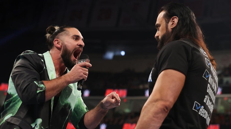 Seth Rollins lays into Drew McIntyre.