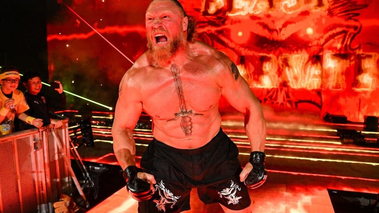 Brock Lesnar heads to the ring before a match with John Cena to open WWE Wrestlepalooza.