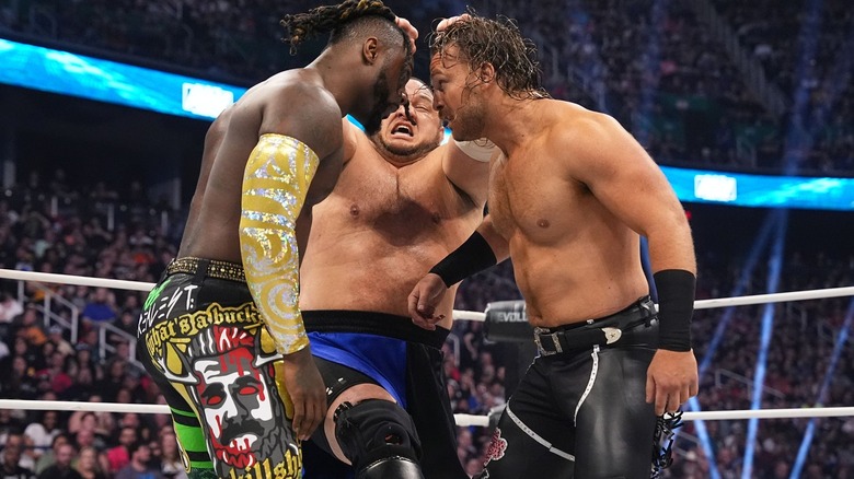 Swerve Strickland, Samoa Joe, and Hangman Page at AEW Revolution 2024