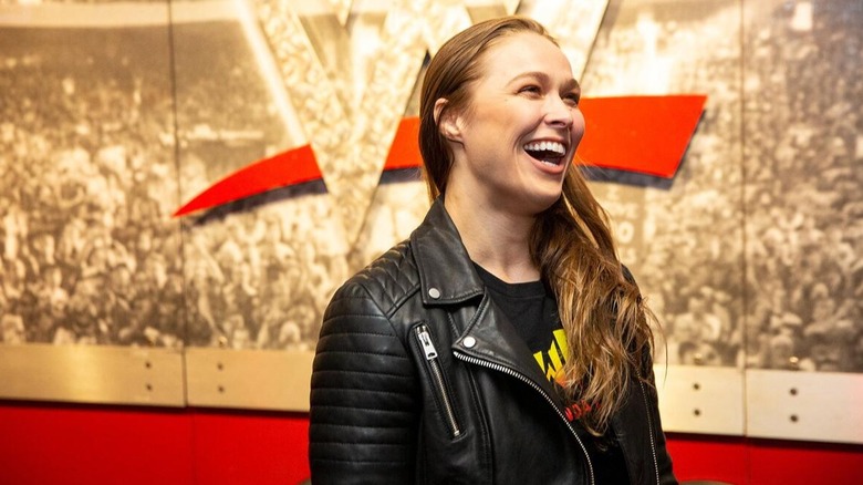 Ronda Rousey smiles on after her Royal Rumble appearance for WWE