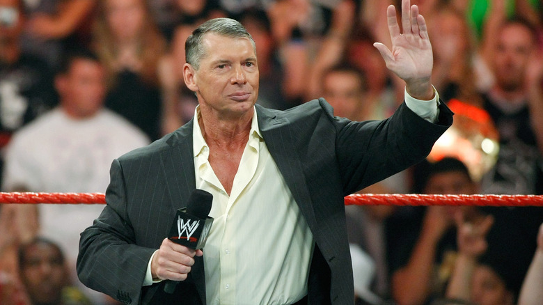 World Wrestling Entertainment Inc. Chairman Vince McMahon appears in the ring during the WWE Monday Night Raw show at the Thomas & Mack Center August 24, 2009 in Las Vegas, Nevada.