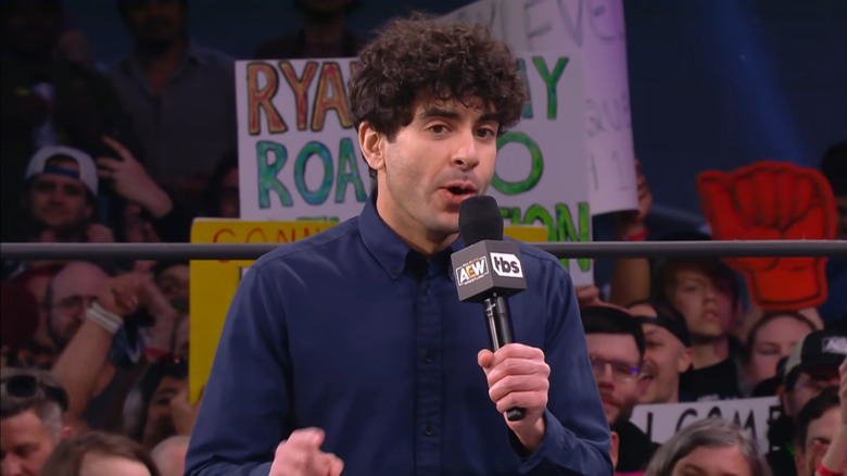 Tony Khan speaking on the mic