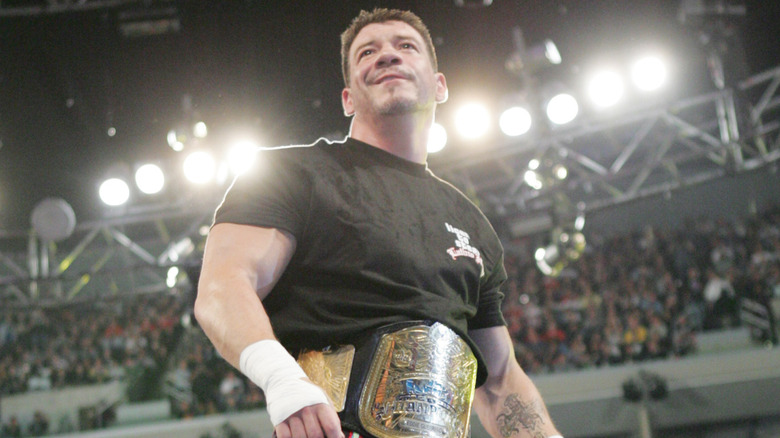 Eddie Guerrero wearing the WWE Intercontinental Championship