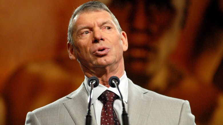 WWE president Vince McMahon speaks at a press conference for WrestleMania XXIV at the Hard Rock Cafe on March 26, 2008 in New York City.