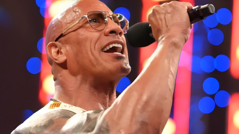 The Rock speaks on microphone