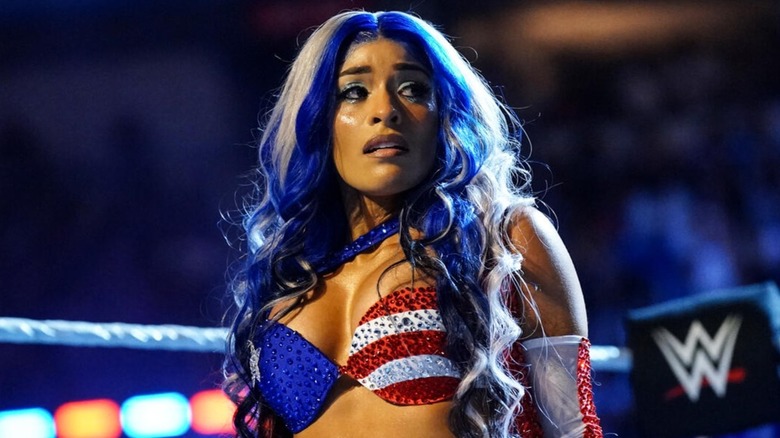 Former WWE star Zelina Vega dons her Puerto Rican pride by wearing the territories' colors in her hair and on her gear