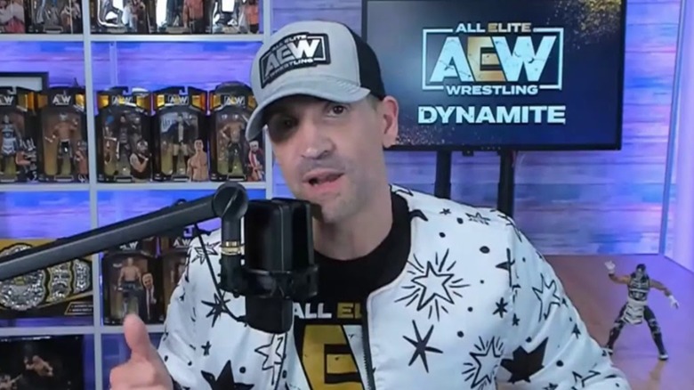 Alex Abrahantes decked out in all his AEW gear