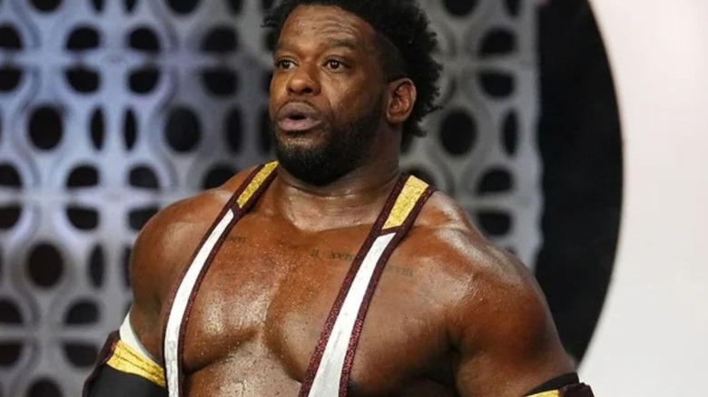 Powerhouse Hobbs heads down the ramp to the ring before a match on 