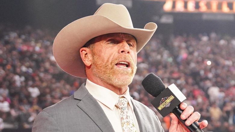 Shawn Michaels announces the attendance for WrestleMania 41 Saturday at Allegiant Stadium on April 19, 2025 in Las Vegas, Nevada.